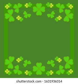 St. Patrick's Day, vignettes of clover leaves, vector green frame with shamrock ornament