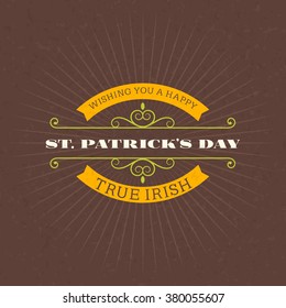 St. Patrick's Day vintage holiday badge design. Vector design greetings card or poster