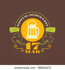 St. Patrick's Day vintage holiday badge design. Vector design greetings card or poster