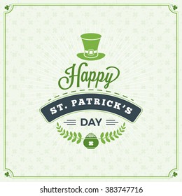 St. Patricks Day Vintage Holiday Badge Design. Vector Greetings Card Design. Saint Patricks Day Background. Happy Saint Patricks Day