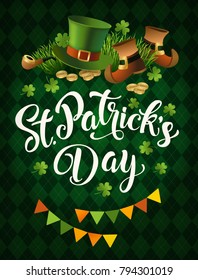 St. Patricks Day vintage holiday poster design. Vector illustration.