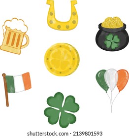 St patricks day watercolor design elements