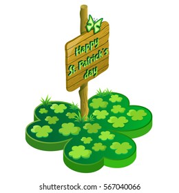 St. Patrick's day web icon design with butterfly, sign and clover. 3d isometric view. Vector illustration.