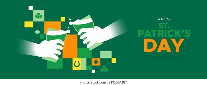 Imagen de plantilla web del Día de San Patricio de felices amigos haciendo brindis de celebración con cerveza verde. Evento del partido de Irlanda el 17 de marzo.