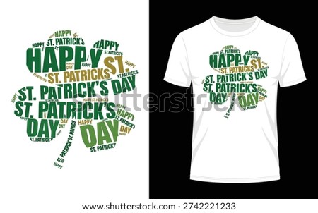 St. Patrick's Day Word Cloud Shaped Like a Shamrock, Festive Green Typography
