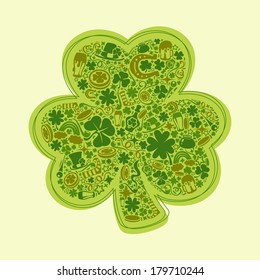 St Patrick's Days card of green objects on white background