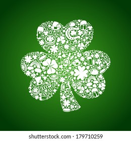 St Patrick's Days card of white objects on green background