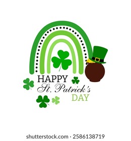  St. Patrick's Day-themed label on an isolated background. Green hat with clover leaves and congratulatory inscription. Congratulations on the holiday. Vector illustration.