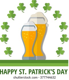 St. Patrick's emblem with glasses of beer. Eps 10