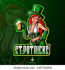 St. Patrick's Female Leprechaun Esport  Mascot Logo Design