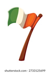 St Patricks font type Ireland flag number 7 seven. Saint Patrick holiday type vector digit, Ireland festive typeface number. Spring party typography numeral symbol or with waving Irish flag