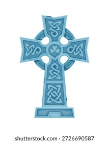 St Patricks fonte typeset celtic cruz letra I. Férias primavera alfabeto símbolo vetorial, março celebração ABC letra typeset. Sinal ou elemento de fonte Saint Patrick com cruz de pedra irlandesa ou celta