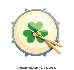 St Patricks fuente typeset tambor con letra de trébol Q. letra de Vector del alfabeto de celebración de marzo, símbolo de tipo de fiesta de primavera. Letrero de San Patricio ABC con tambor decorado con trébol de trébol