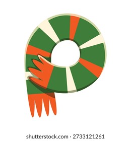 St Patricks font typeset irish scarf letter P. Spring holiday alphabet vector sign, Irish folk font element. Saint Patrick type letter or March celebration symbol with scarf in colors of Irish flag