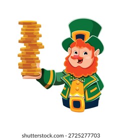 St Patricks fonte typeset typeset leprechaun número 4 quatro. Irlanda Saint Patricks dia tipo vetor número, símbolo numérico de fonte. Figura de fonte com personagem feliz leprechaun segurando moedas de ouro