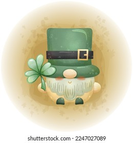 St. Patricks Gnomes Watercolor Clipart Vector Illustration 06