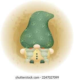 St. Patricks Gnomes Watercolor Clipart Vector Illustration 09