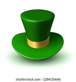 St. Patrick's green hat with gold ribbon. Three-dimensional vector illustration of a folk Irish headdress