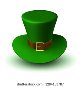 St. Patrick's Green Hat with Strap and Buckle. Three-dimensional vector illustration of a folk Irish headdress