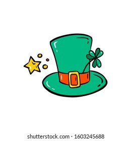 St Patricks green hat. Vector Patrick day cartoon illustration isolated on white background.