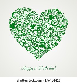 St. Patrick's greeting card. Clovers heart for St. Patrick's Day. Vector Illustration 