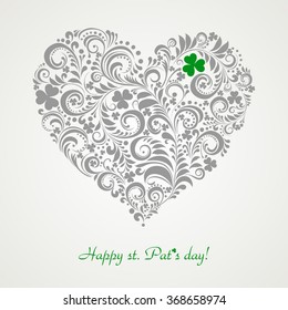 St. Patrick's greeting card. Clovers heart for St. Patrick's Day. Retro grey background for St. Patrick's Days with place for your text.  Vector Illustration 