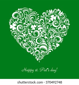 St. Patrick's greeting card. Clovers heart for St. Patrick's Day. Retro green background for St. Patrick's Days with place for your text. Vector Illustration