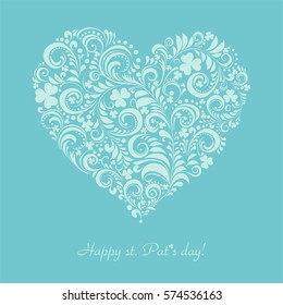 St. Patrick's greeting card. Clovers heart for St. Patrick's Day. Retro green background for St. Patrick's Days with place for your text. Vector Illustration