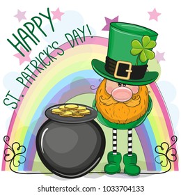 St Patricks greeting card with cute cartoon leprechaun