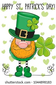 St Patricks greeting card with cute cartoon leprechaun