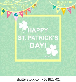 St. Patrick's greeting card. St. Patricks day background with clover. Vector illustration