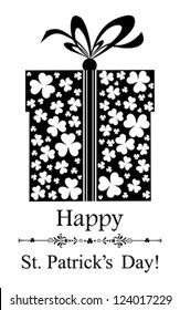St. Patrick's greeting card. Gift box with ribbon. Vector Illustration