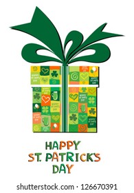 St. Patrick's greeting card. Gift box with ribbon. Vector Illustration