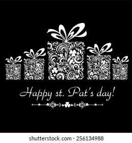 St. Patrick's greeting card. Gift box with ribbon. Vector Illustration