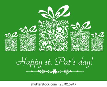 St. Patrick's greeting card. Gift box with ribbon. Vector Illustration
