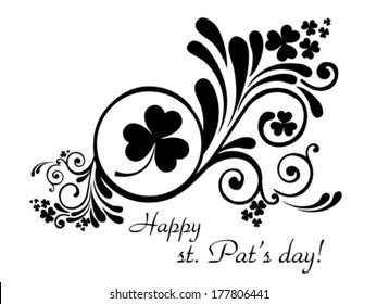 St. Patrick's greeting card. Shamrock for St.Patrick's Day. St. Patrick's design elements isolated on White background. Vector illustration. 