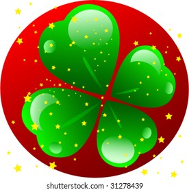 St Patrick's happy clover leafes on red background, vector illustration.