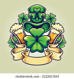 St patricks hat beer day vintage vector illustrations for your work logo, merchandise t-shirt, stickers and label designs, poster, greeting cards advertising business company or brands