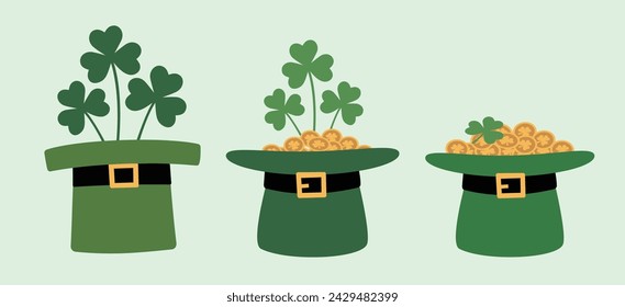 St. Patrick's hat and shamrock vector.saint patrick hat and gold coins.