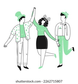 St. patricks holiday illustration happy young people holding hands