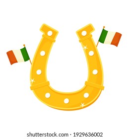 St. Patrick's horseshoe with the flag of Ireland. Flat cartoon vector illustration isolated on a white background.