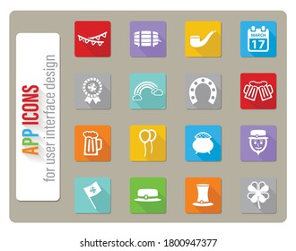 St Patricks icons set in flat design with long shadow for web icons and user interface