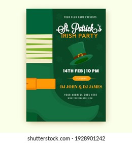 St. Patrick's Irish Party Flyer Or Invitation Card With Event Details In Green Color.