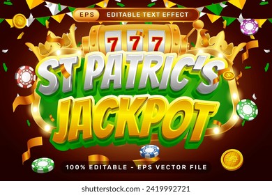 St Patrick's Jackpot 3d Texteffekt und bearbeitbarer Texteffekt, während er das Tageselement spinnt und sticht