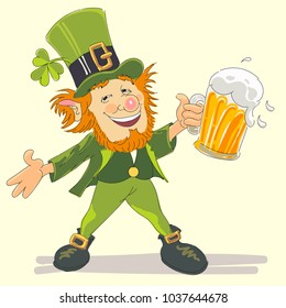st Patricks leprechaun with beer vector illustration
