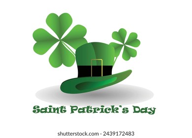 St patricks leprechaun hat and clover leaves background