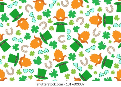 St. Patrick's leprechaun pattern with funny illustrations