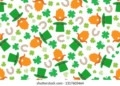 St. Patrick's leprechaun pattern with funny illustrations