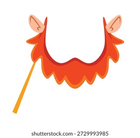 St Patricks leprechaun red beard photo booth mask. Spring carnival vector prop, Irish party kids photo booth isolated mask. Saint Patrick holiday costume element with redhead leprechaun beard and ears