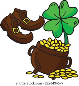 St. Patricks Leprechaun Shoes Pot Of Gold Clipart 